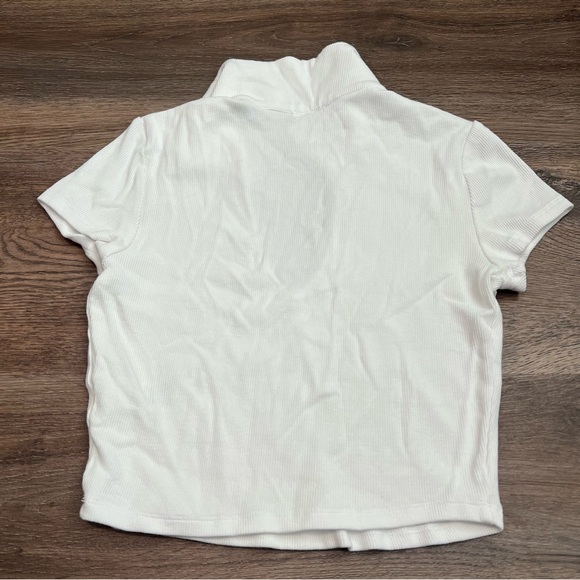 Garage Kate Cropped Polo Tee White Ribbed Collared Crop Top Size Small - Picture 2 of 5